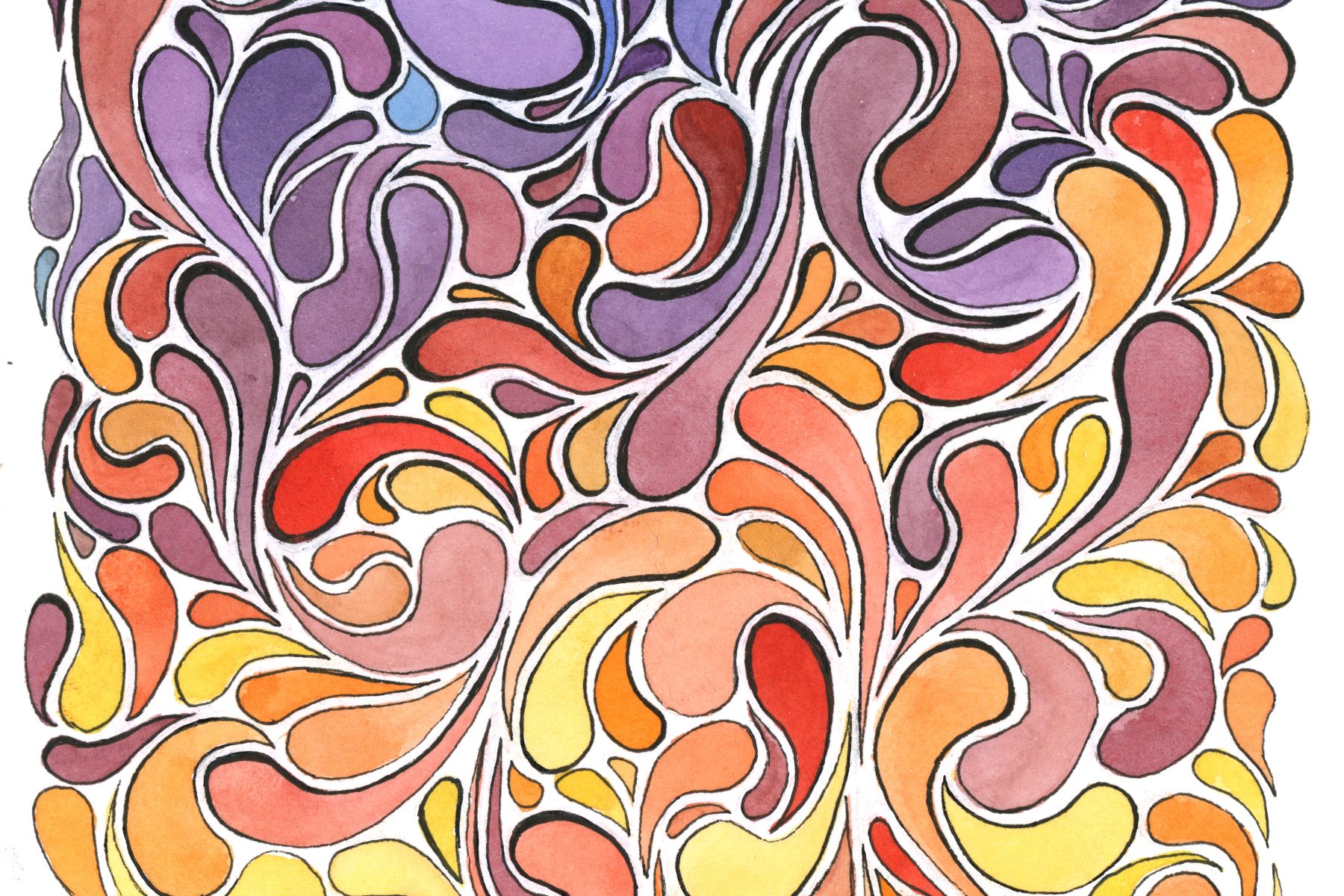 Watercolor and Ink painting of swirls and whorls