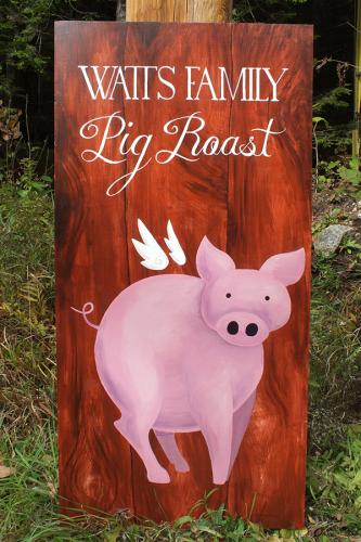 Hand Lettered and Painted Pig Roast Sign - Private Client